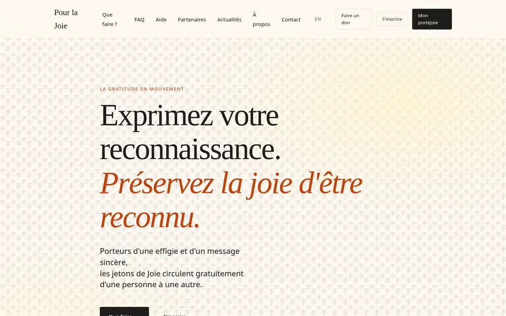 Page d'accueil du site Pour la Joie — le site